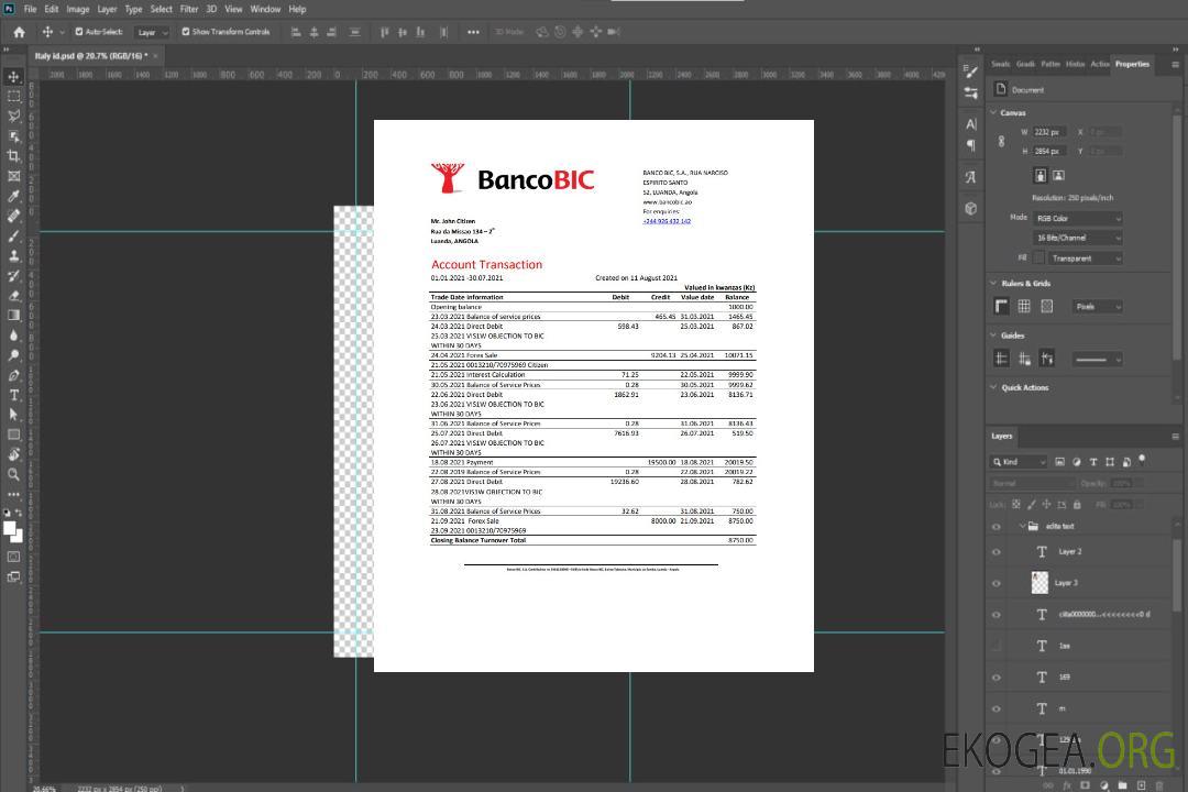 Modèle de relevé bancaire Angola Banco BIC au format Excel et PDF template